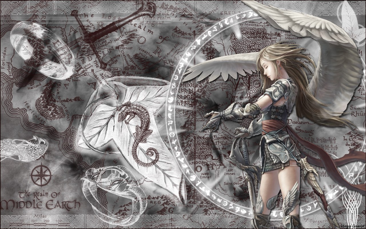 Angel warrior on a fantasy map