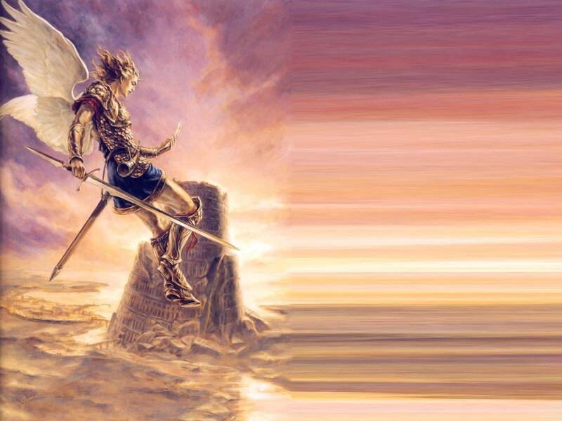 Angel warrior on a pillar