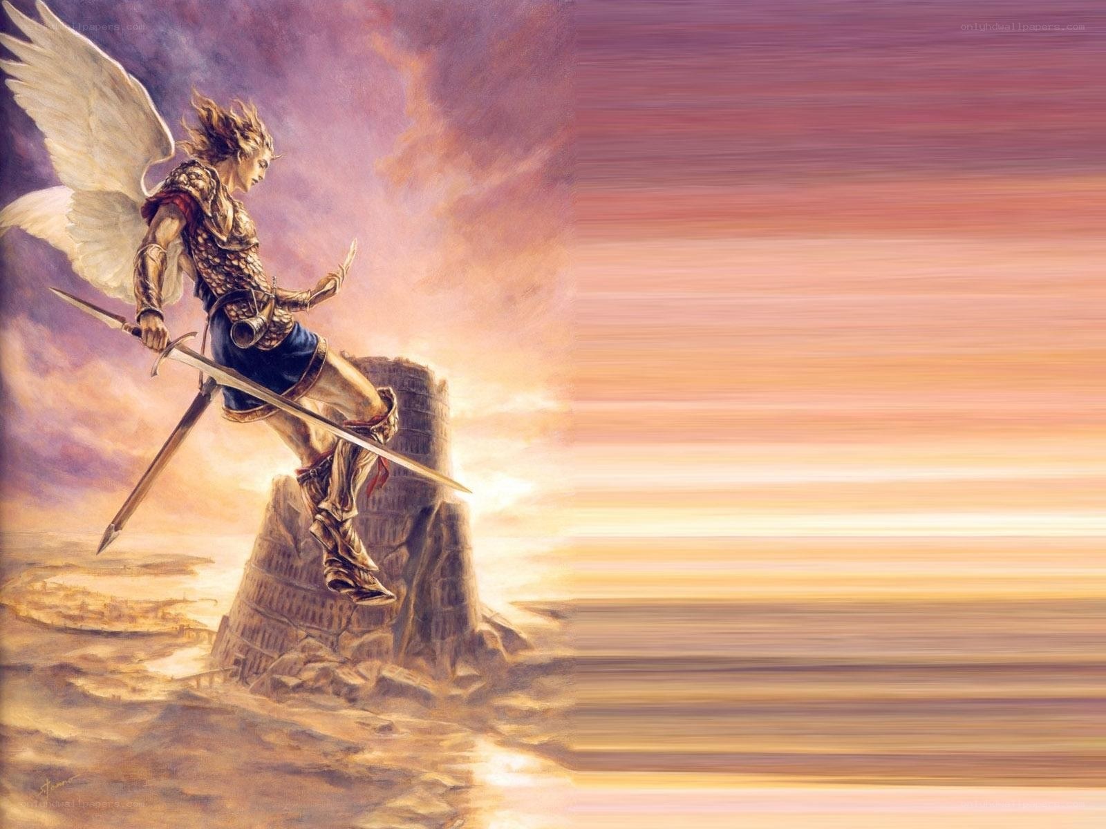 Angel warrior on a pillar