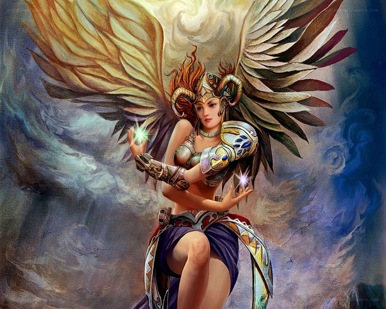 Angel warrior with glowing orbs
