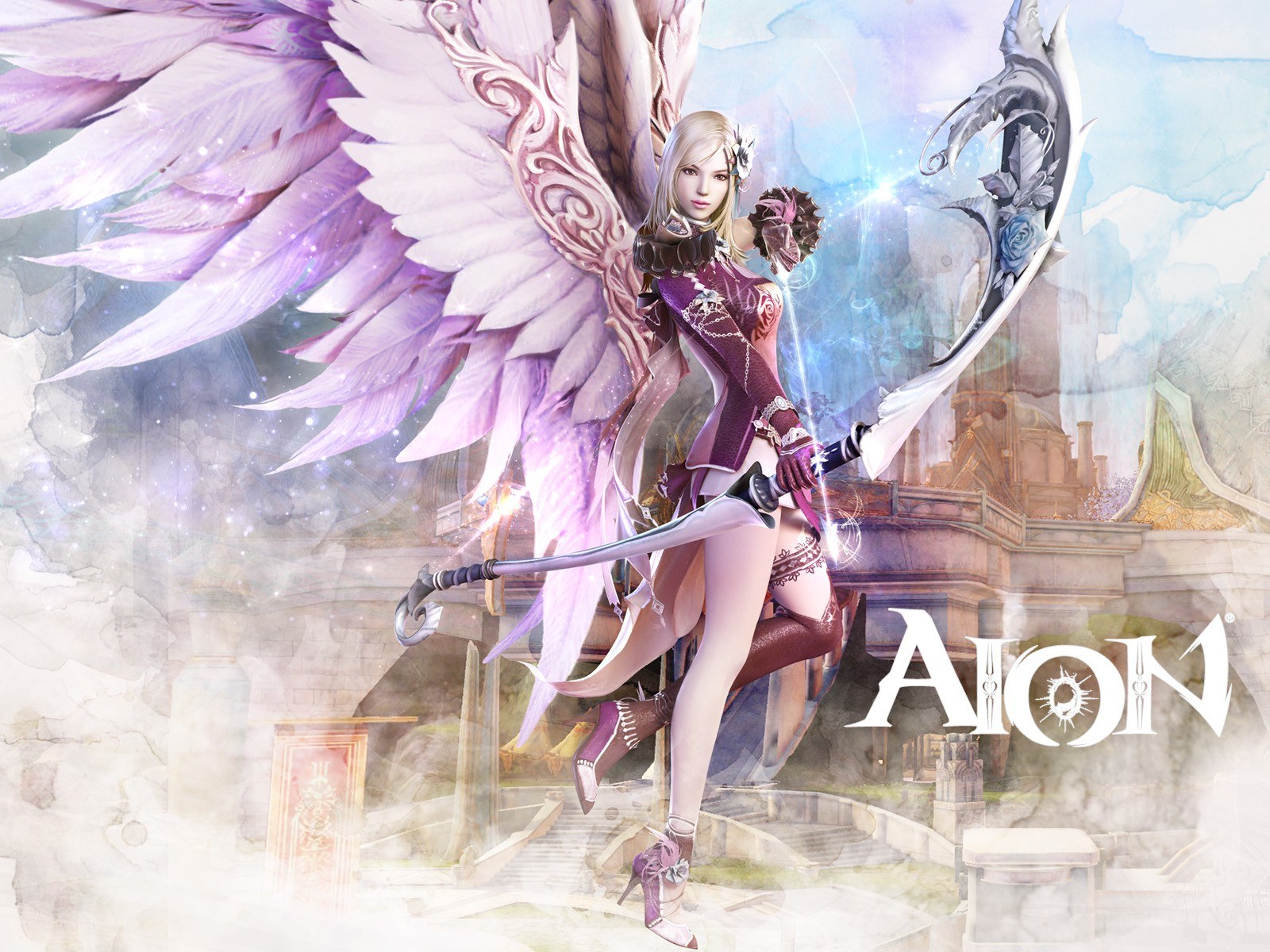 Angel warrior with purple wings