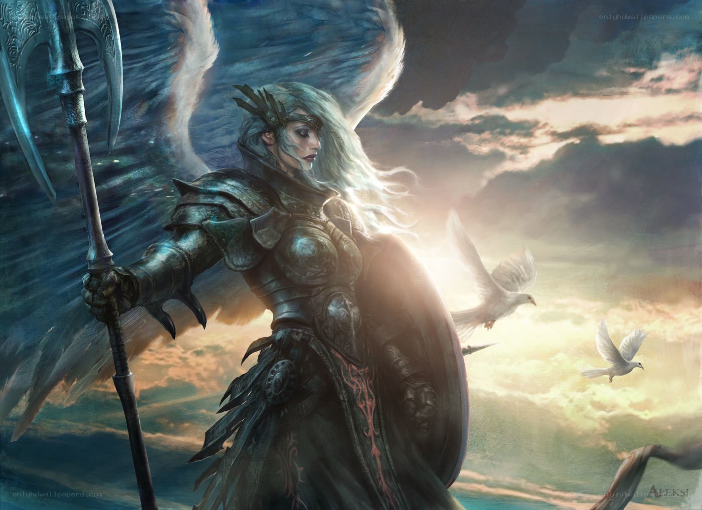 Angel warrior with spear and shield