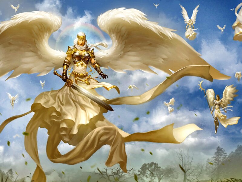 Angel Warrior with Sword — Blue, Dramatic