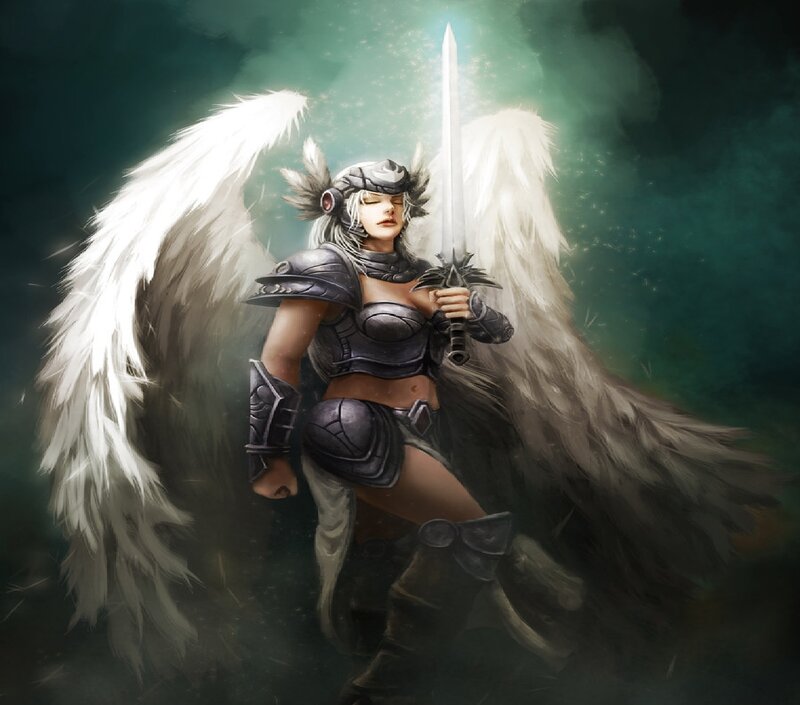 Angel Warrior with Sword — White, Dramatic