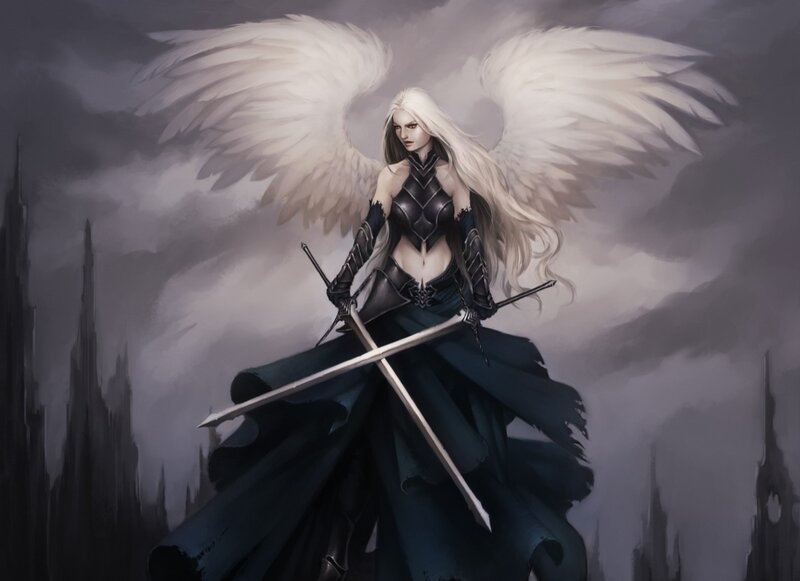 Angel Warrior with Swords — Black