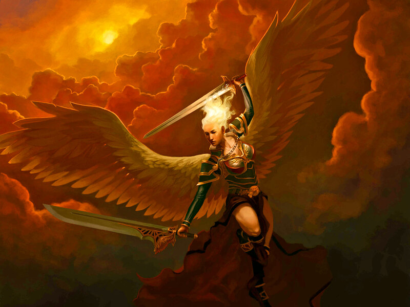 Angel Warrior with Swords — Orange