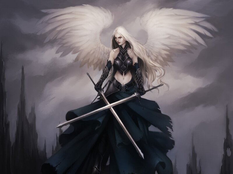 Angel Warrior with Swords — White