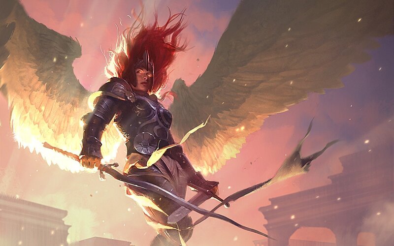 Angel warrior with wings and sword