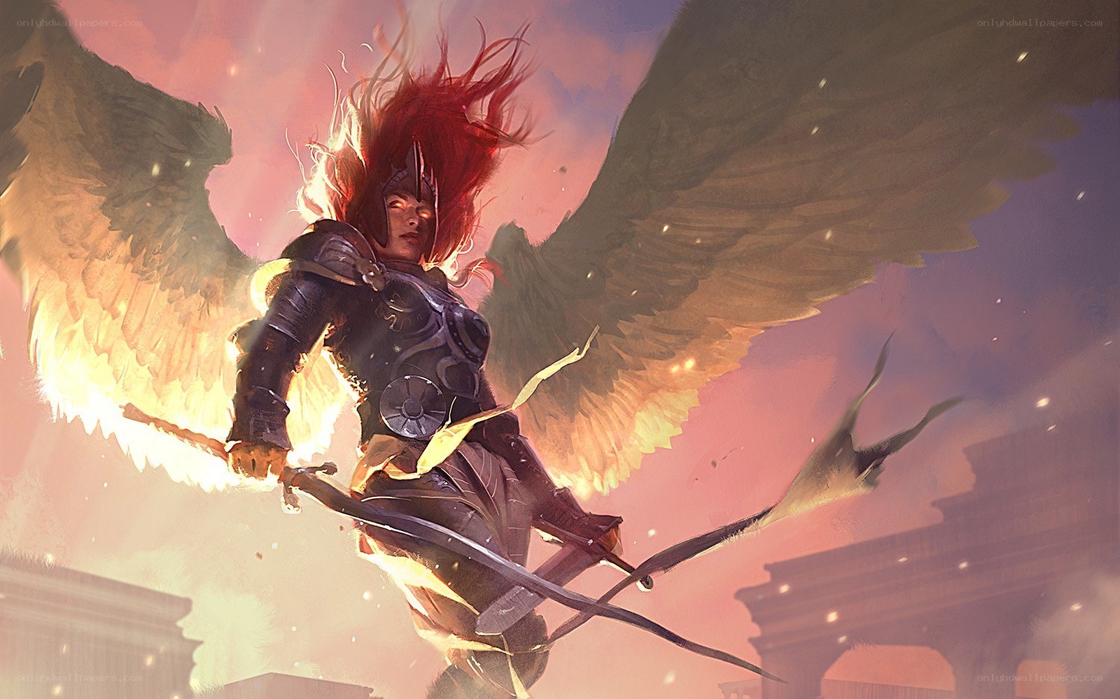 Angel warrior with wings and sword