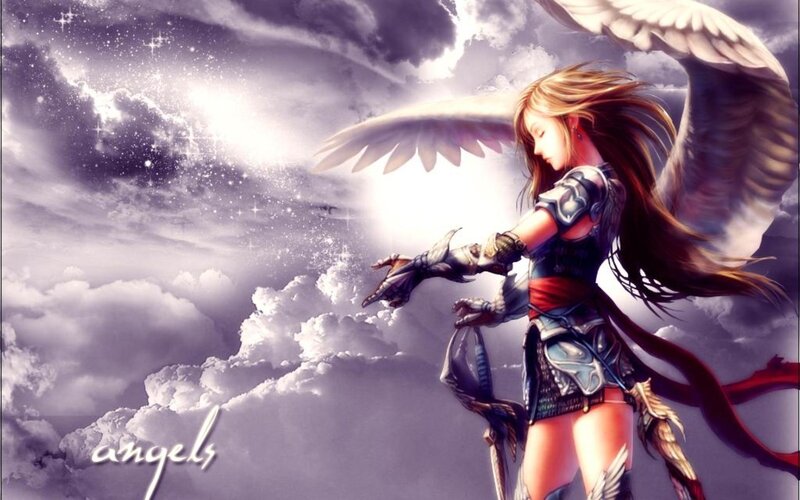 Angel Warrior with Wings — Purple