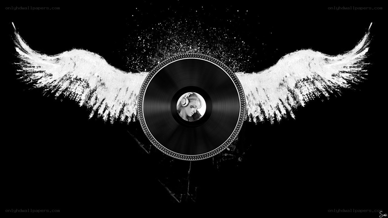 Angel wings with vinyl record