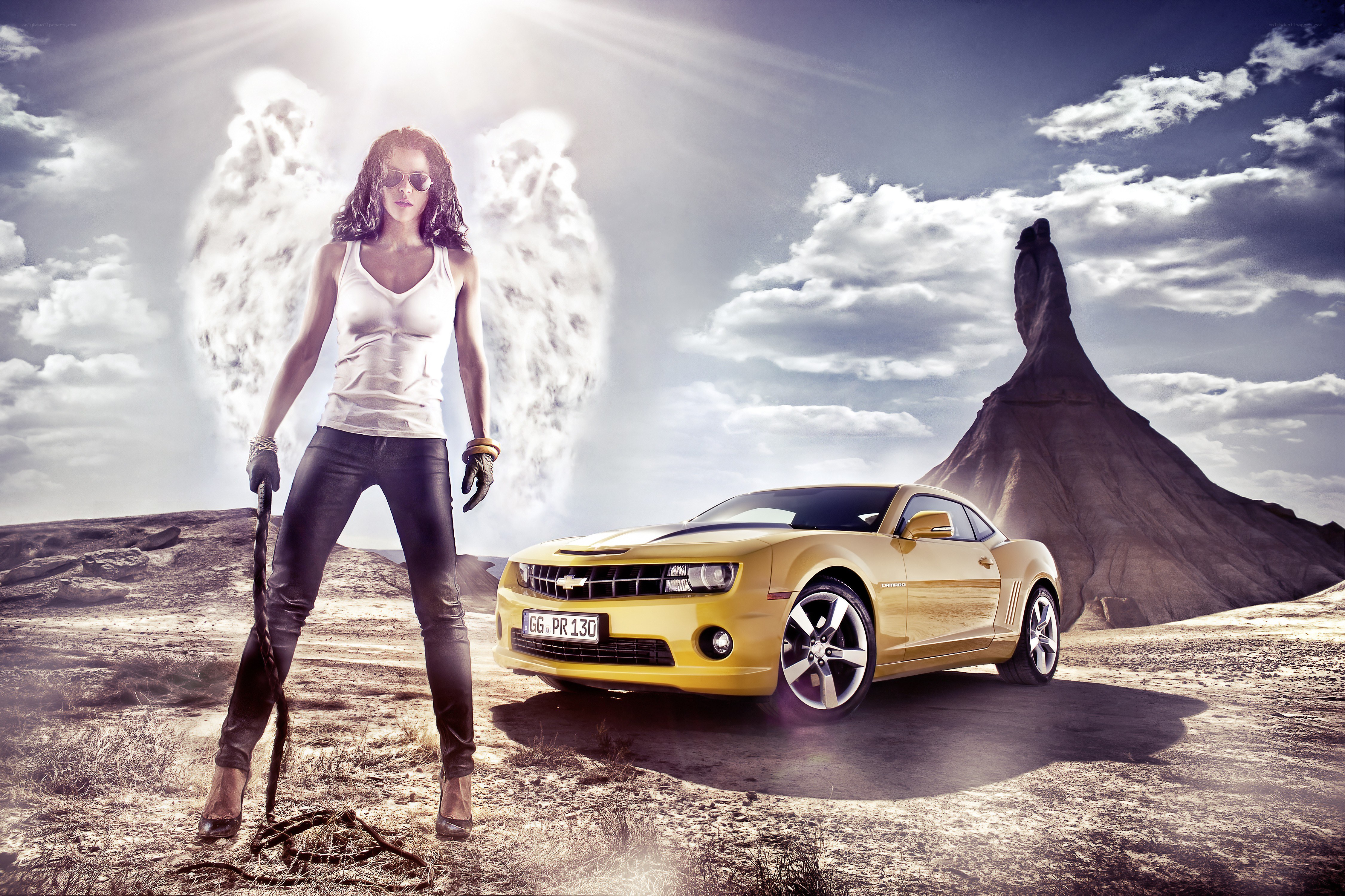 Angel with a yellow car