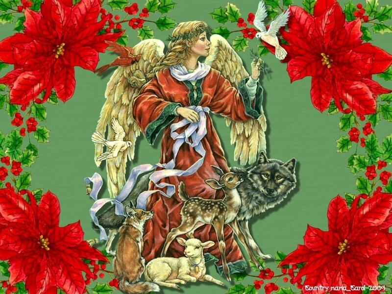 Angel with Animals — Red, Peaceful