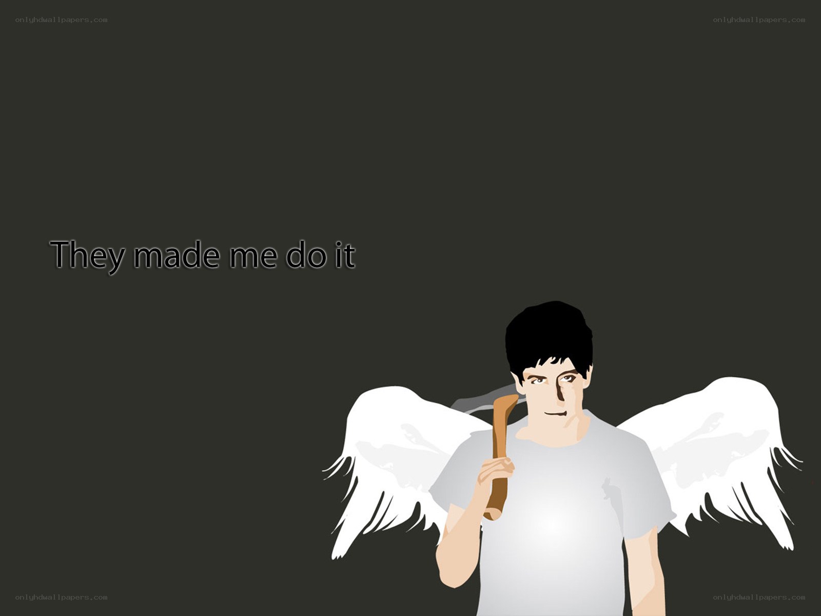 Angel with axe holding text
