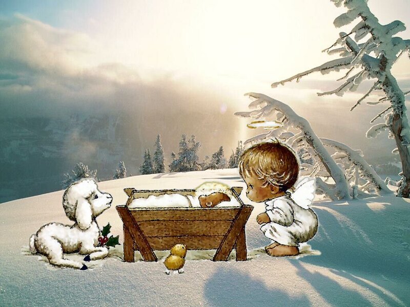 Angel with Baby in Manger