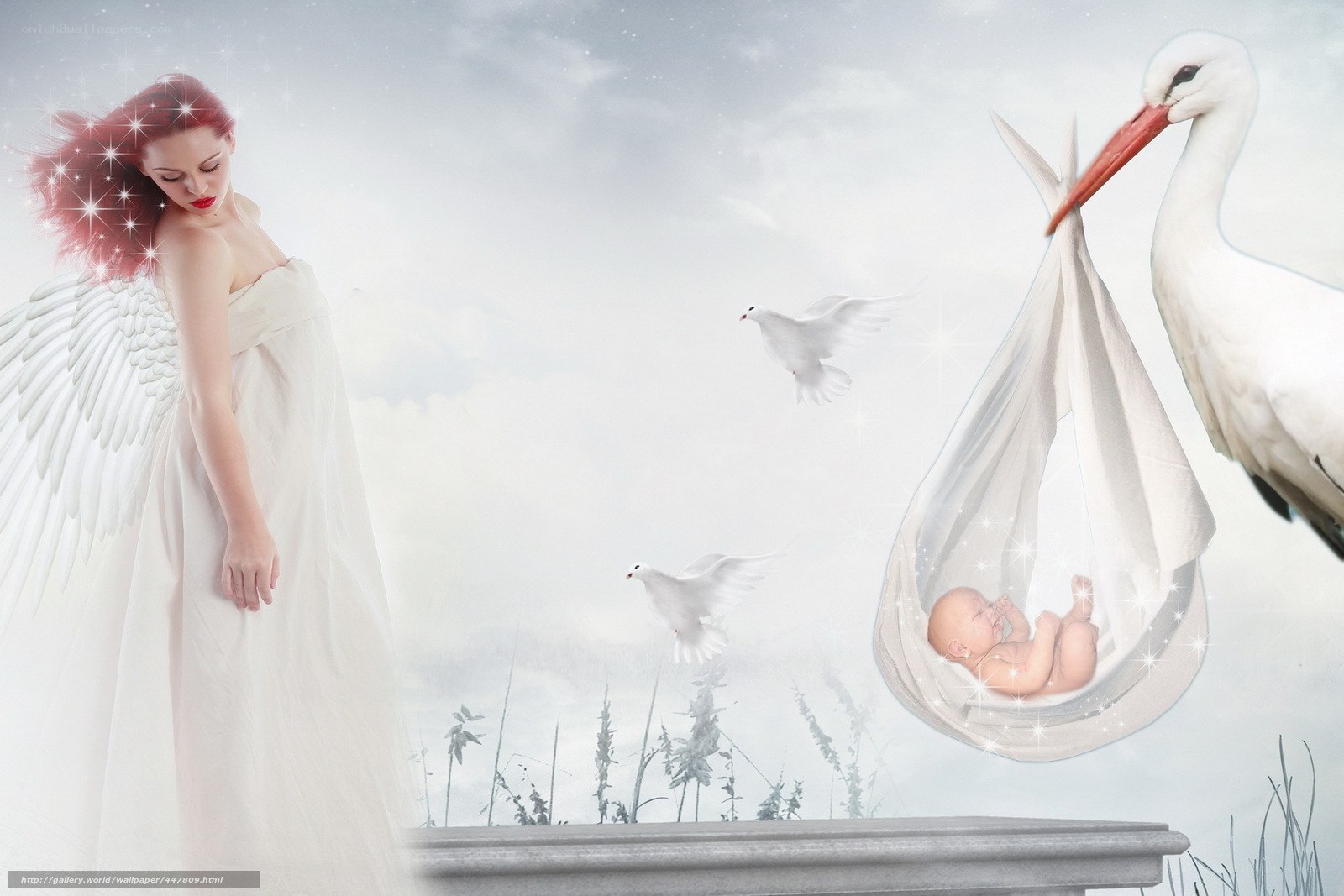 Angel with baby stork