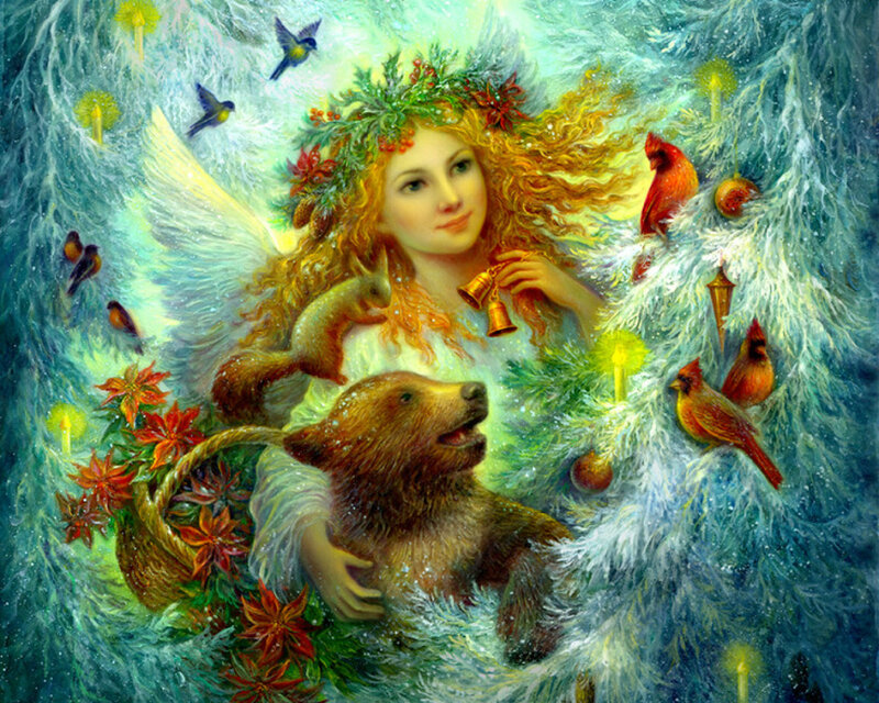 Angel with Bear and Birds — Green