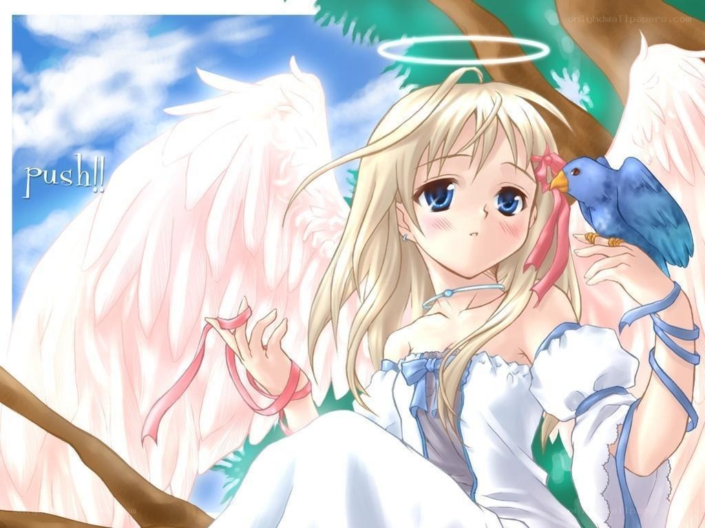 Angel with bird on branch