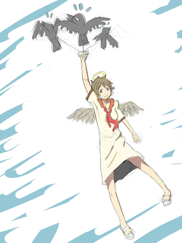 angel with birds flying