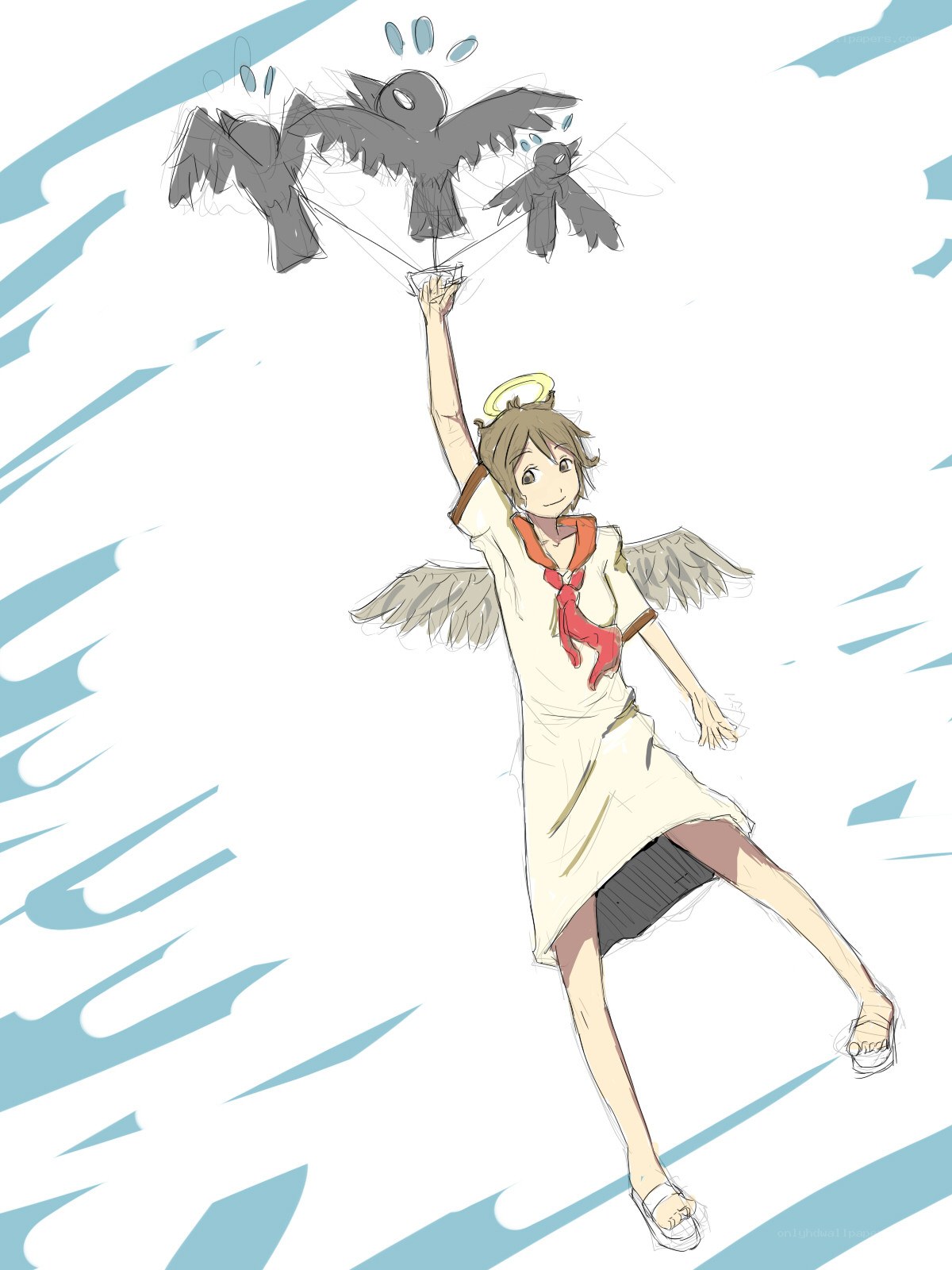 angel with birds flying