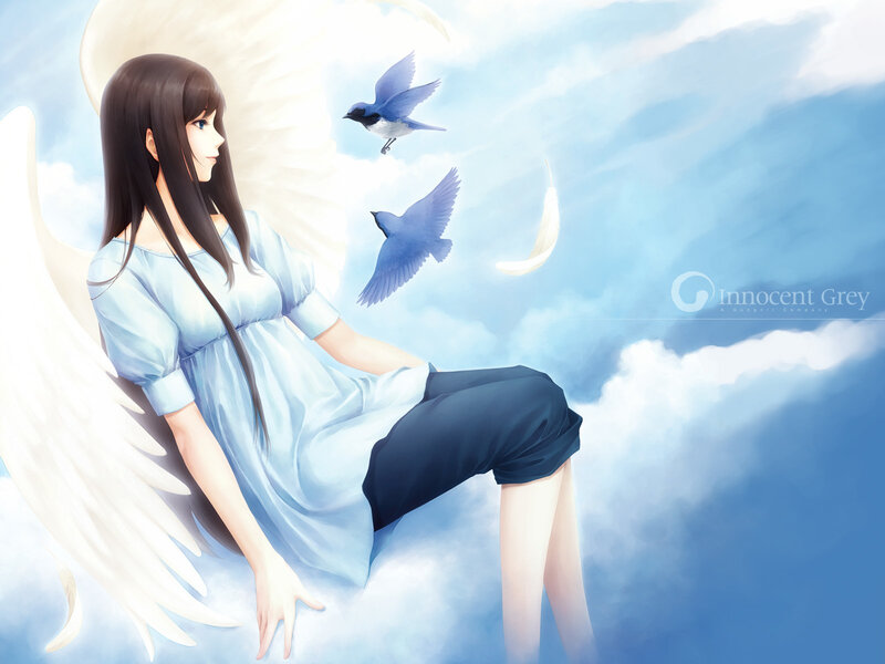 Angel with birds in sky