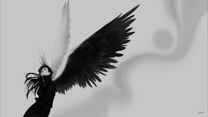 Angel with black and white wings