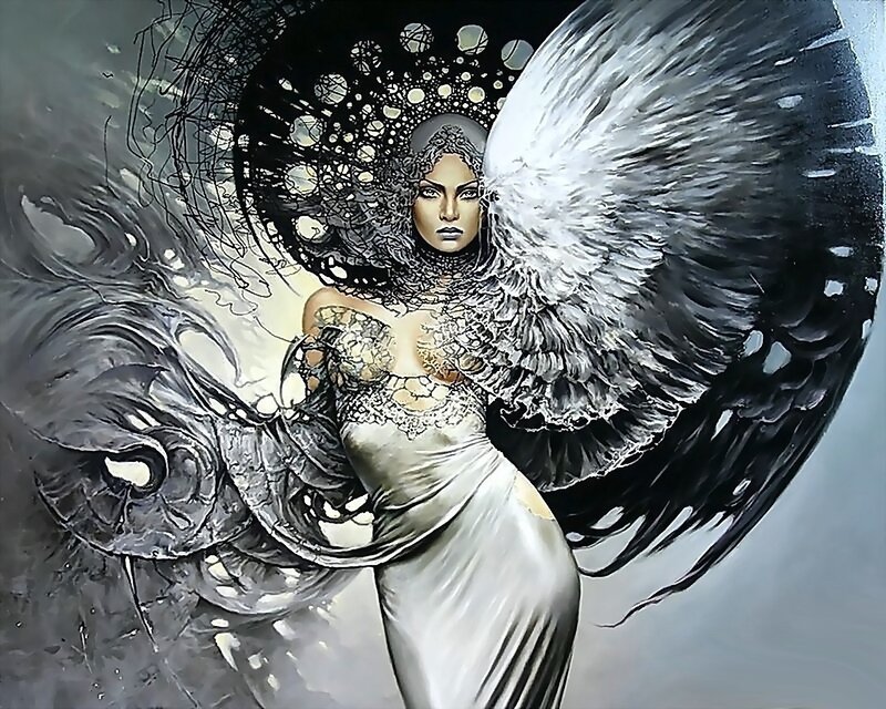 Angel with black and white wings