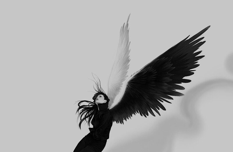 angel with black and white wings