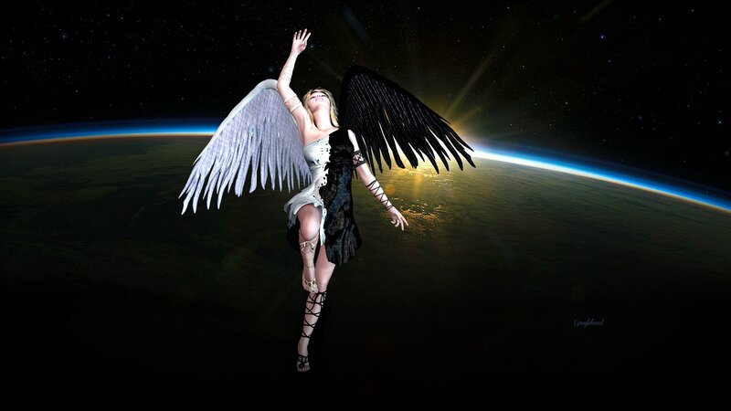 Angel with Black and White Wings — Dramatic, Night