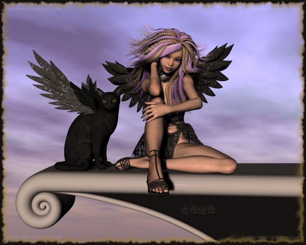 angel with black cat