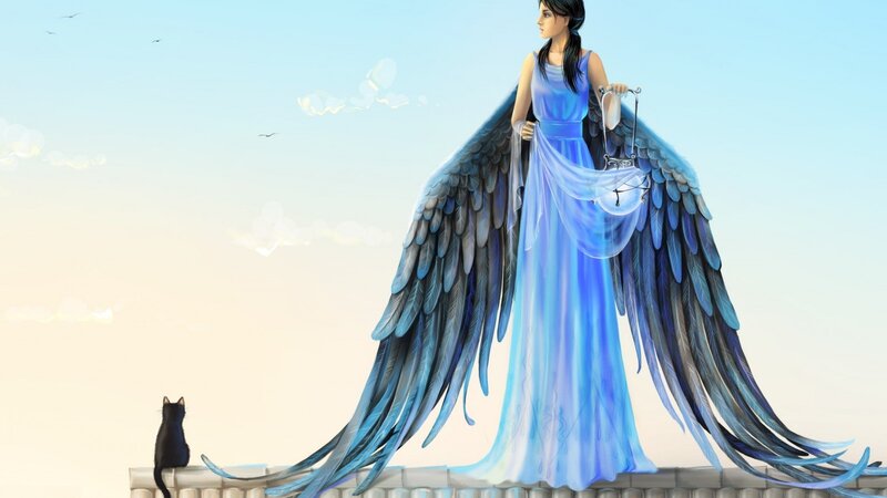 Angel with Black Cat — Blue