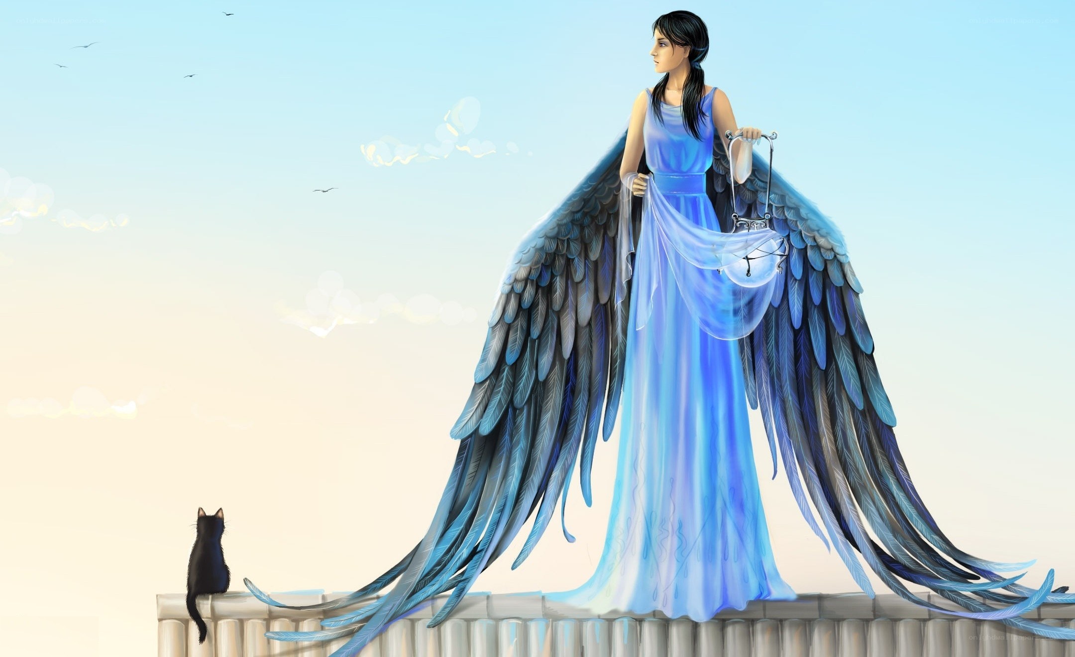 Angel with black cat