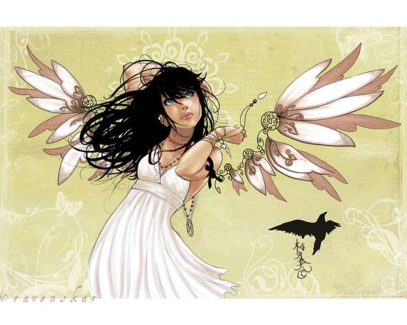 Angel with black hair and wings