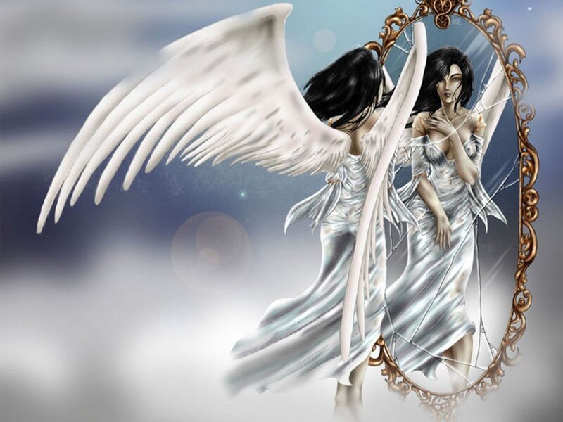 Angel with Black Hair — White