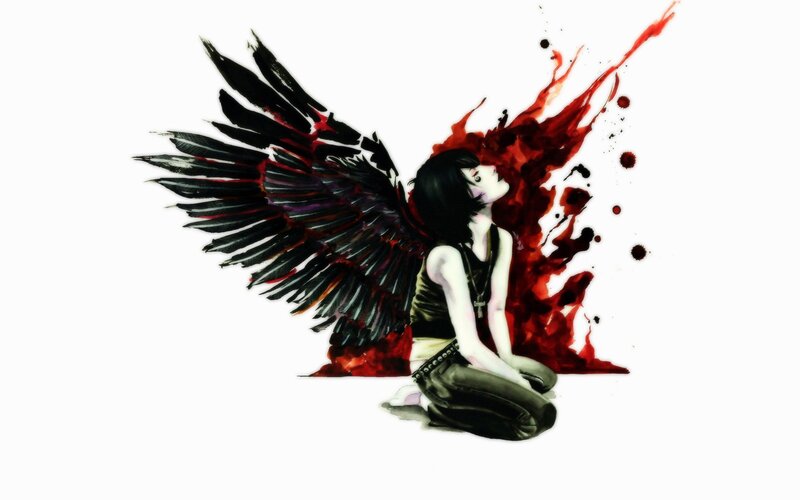 angel with black wings and blood