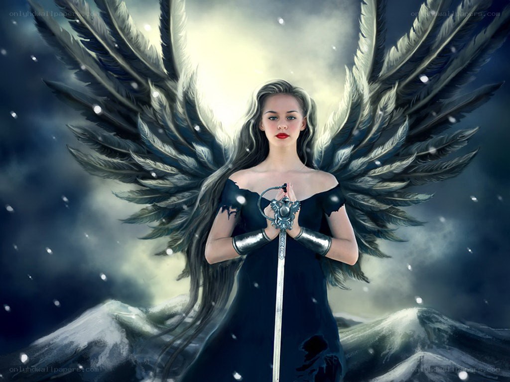 angel with black wings and sword