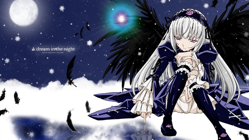 angel with black wings at night