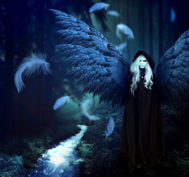 Angel with Black Wings — Blue, Dark