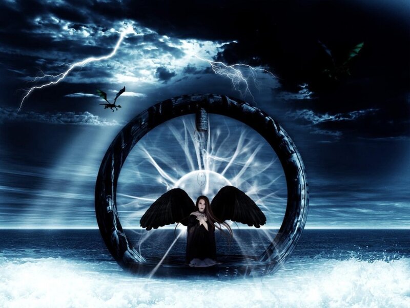 Angel with Black Wings — Blue, Dramatic, Night, Digital Art