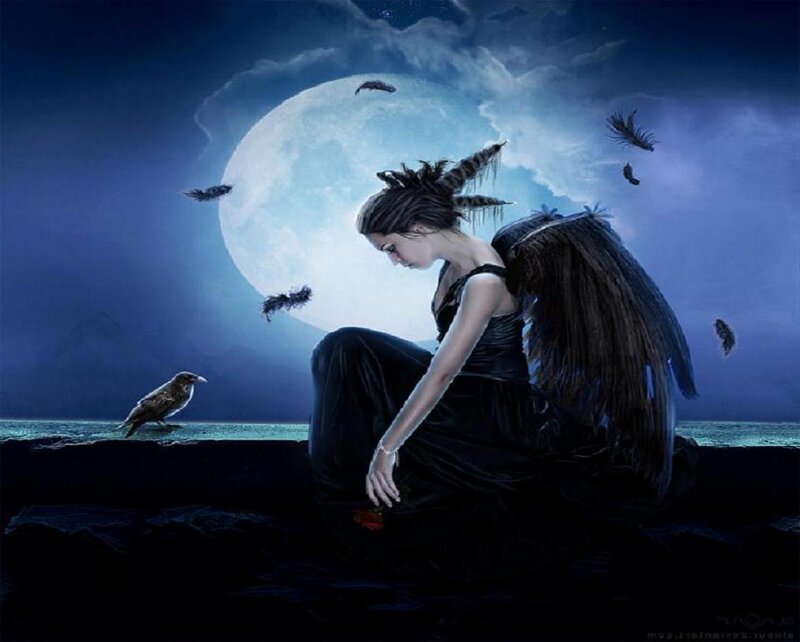 Angel with Black Wings — Blue, Dramatic, Night