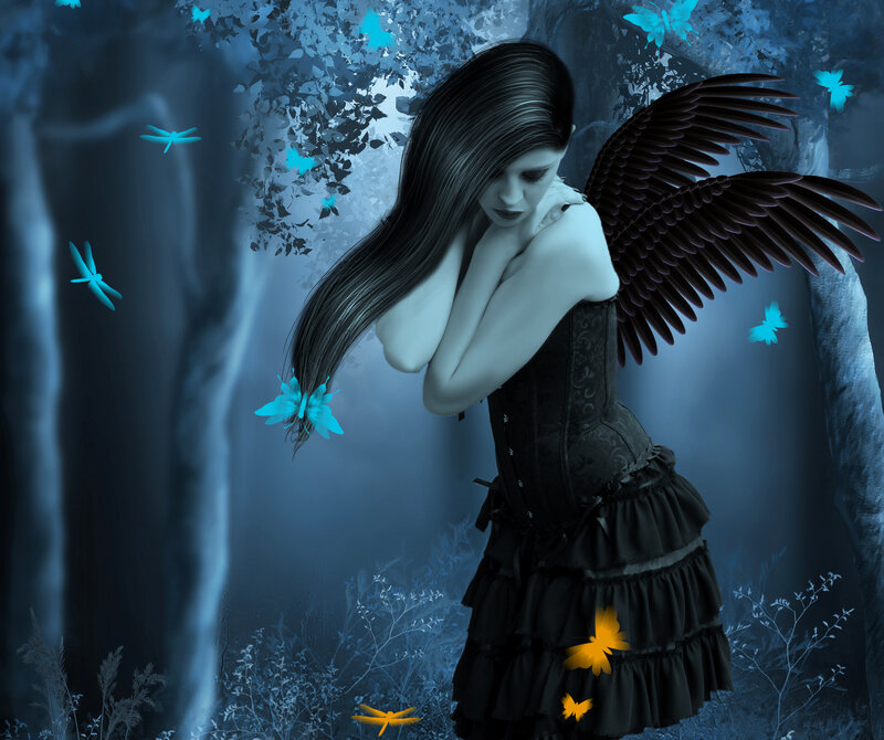 Angel with Black Wings — Blue, Mysterious