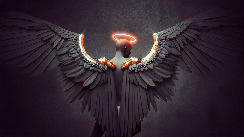 Angel with Black Wings — Dramatic, 3d Render