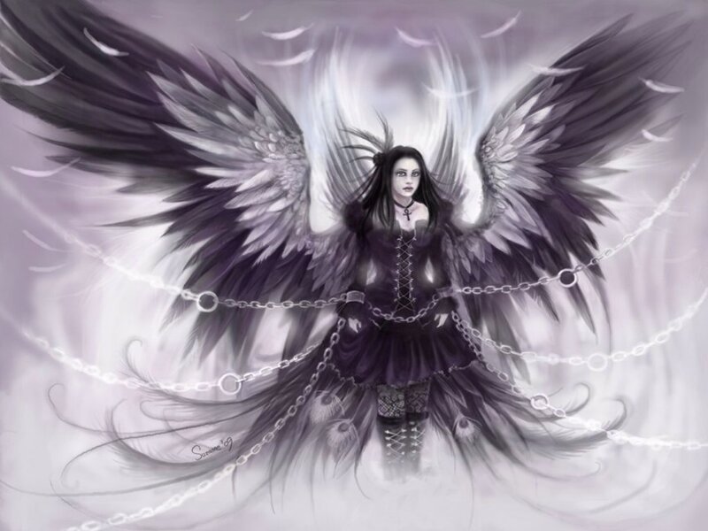 Angel with Black Wings — Dramatic, Digital Art, Chains