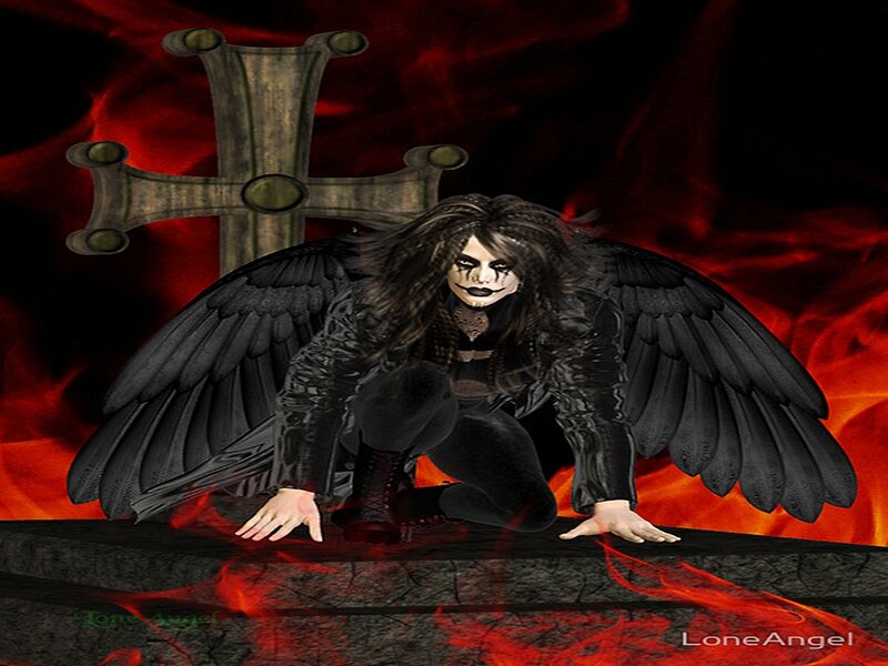 Angel with Black Wings — Dramatic, Digital Art, Cross