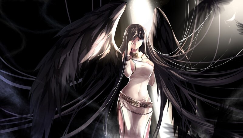 Angel with Black Wings — Dramatic, Digital Art, Dress