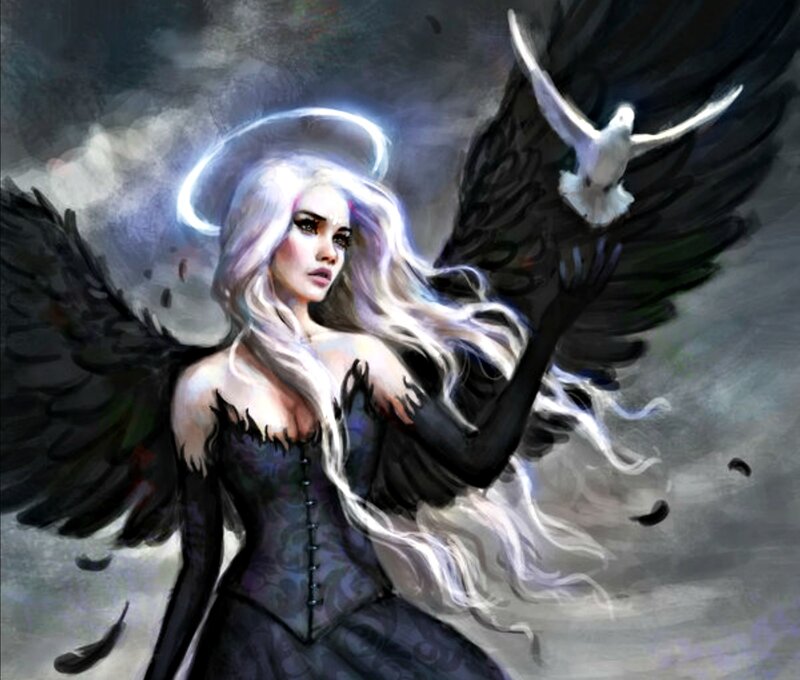 Angel with Black Wings — Dramatic, Digital Art, Halo