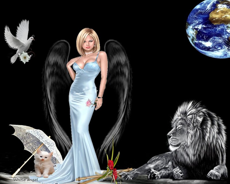 Angel with Black Wings — Dramatic, Digital Art, Lion