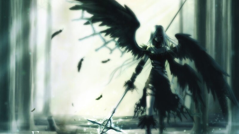 Angel with Black Wings — Dramatic, Digital Art, Sword, Feathers
