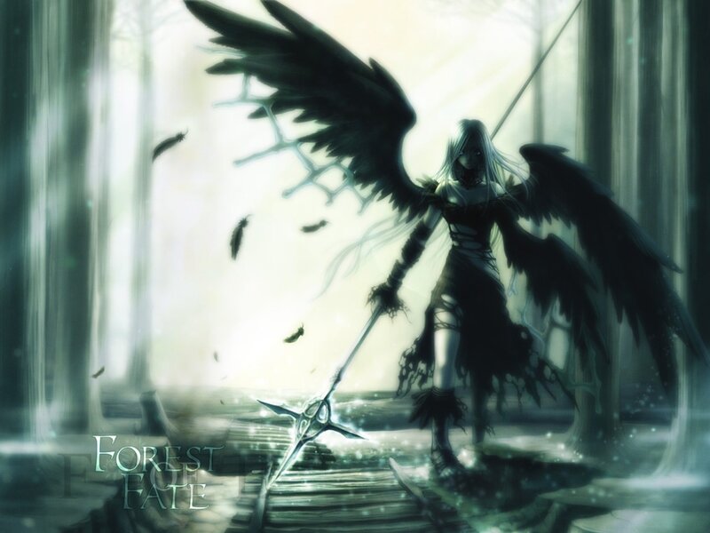 Angel with Black Wings — Dramatic, Digital Art, Sword