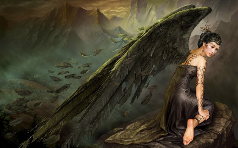 Angel with Black Wings — Dramatic, Digital Art, Tattoos